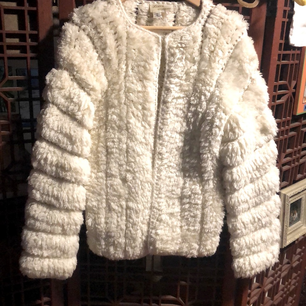 Vintage white fluffy sweater jacket disco/70s   sm/md  California almost famous